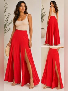 ASTR Red Flowy Palazzo Pants Wide Leg High Rise Resort S/M